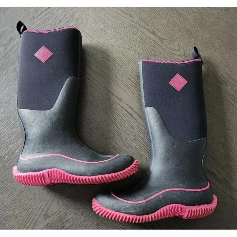 Muck Hale Women's Waterproof Rubber Boots Black & Pink Size 9 • Outdoor Wear